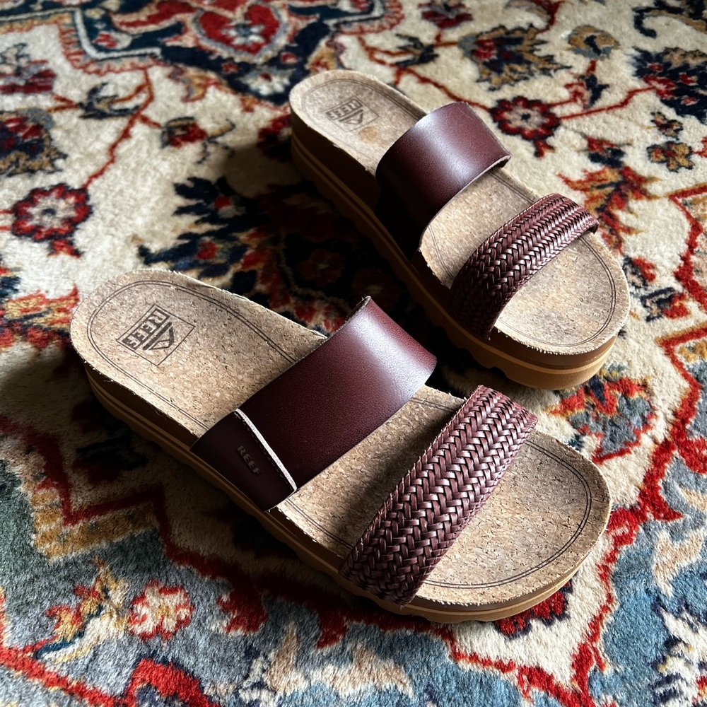 Reef Dark Brown Braided Leather Slide Sandals